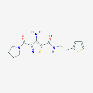 4-amino-3-(pyrrolidine-1-carbonyl)-N-(2-(thiophen-2-yl)ethyl)isothiazole-5-carboxamide