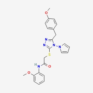 molecular formula C23H23N5O3S B2541767 2-((5-(4-methoxybenzyl)-4-(1H-pyrrol-1-yl)-4H-1,2,4-triazol-3-yl)thio)-N-(2-methoxyphenyl)acetamide CAS No. 896305-79-6