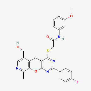 2-((2-(4-fluorophenyl)-6-(hydroxymethyl)-9-methyl-5H-pyrido[4',3':5,6]pyrano[2,3-d]pyrimidin-4-yl)thio)-N-(3-methoxyphenyl)acetamide