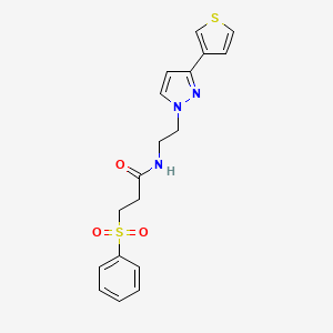 molecular formula C18H19N3O3S2 B2541782 3-(phenylsulfonyl)-N-(2-(3-(thiophen-3-yl)-1H-pyrazol-1-yl)ethyl)propanamide CAS No. 2034452-05-4