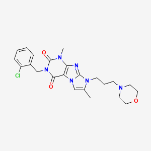 molecular formula C23H27ClN6O3 B2541789 3-(2-chlorobenzyl)-1,7-dimethyl-8-(3-morpholinopropyl)-1H-imidazo[2,1-f]purine-2,4(3H,8H)-dione CAS No. 927583-63-9