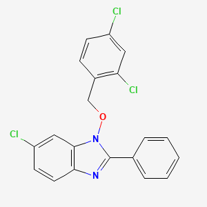 molecular formula C20H13Cl3N2O B2541792 6-chloro-1-[(2,4-dichlorobenzyl)oxy]-2-phenyl-1H-1,3-benzimidazole CAS No. 338978-68-0