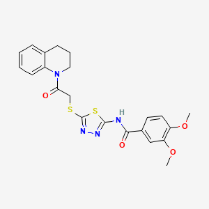 molecular formula C22H22N4O4S2 B2541809 N-(5-((2-(3,4-dihydroquinolin-1(2H)-yl)-2-oxoethyl)thio)-1,3,4-thiadiazol-2-yl)-3,4-dimethoxybenzamide CAS No. 392300-42-4