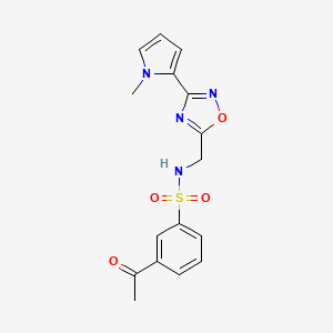 molecular formula C16H16N4O4S B2541815 3-acetyl-N-((3-(1-methyl-1H-pyrrol-2-yl)-1,2,4-oxadiazol-5-yl)methyl)benzenesulfonamide CAS No. 2034509-67-4