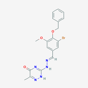 molecular formula C19H18BrN5O3 B254182 3-[(2E)-2-[(3-bromo-5-methoxy-4-phenylmethoxyphenyl)methylidene]hydrazinyl]-6-methyl-2H-1,2,4-triazin-5-one 