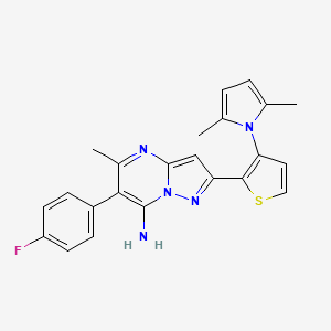 molecular formula C23H20FN5S B2541822 2-[3-(2,5-ジメチル-1H-ピロール-1-イル)-2-チエニル]-6-(4-フルオロフェニル)-5-メチルピラゾロ[1,5-a]ピリミジン-7-アミン CAS No. 865657-86-9