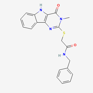 molecular formula C20H18N4O2S B2541829 N-benzyl-2-[(3-methyl-4-oxo-5H-pyrimido[5,4-b]indol-2-yl)sulfanyl]acetamide CAS No. 537668-14-7