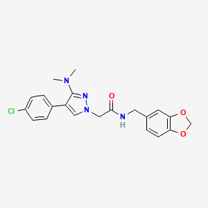 molecular formula C21H21ClN4O3 B2541832 N-(benzo[d][1,3]dioxol-5-ylmethyl)-2-(4-(4-chlorophenyl)-3-(dimethylamino)-1H-pyrazol-1-yl)acetamide CAS No. 1286709-37-2