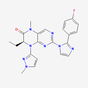 molecular formula C22H21FN8O B2541835 (S)-7-ethyl-2-(2-(4-fluorophenyl)-1H-imidazol-1-yl)-5-methyl-8-(1-methyl-1H-pyrazol-3-yl)-7,8-dihydropteridin-6(5H)-one CAS No. 1313519-84-4
