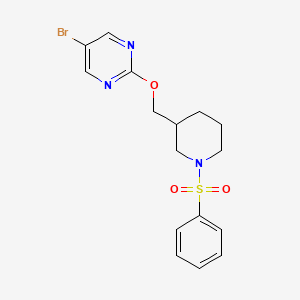 molecular formula C16H18BrN3O3S B2541855 2-[[1-(Benzenesulfonyl)piperidin-3-yl]methoxy]-5-bromopyrimidine CAS No. 2379974-99-7