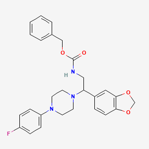 molecular formula C27H28FN3O4 B2541861 苄基(2-(苯并[d][1,3]二氧杂环-5-基)-2-(4-(4-氟苯基)哌嗪-1-基)乙基)氨基甲酸酯 CAS No. 896361-90-3