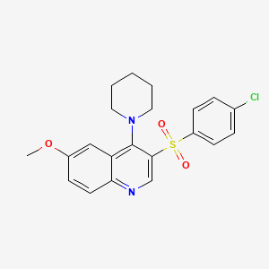 molecular formula C21H21ClN2O3S B2541873 3-(4-Chlorobenzenesulfonyl)-6-methoxy-4-(piperidin-1-yl)quinoline CAS No. 866895-12-7