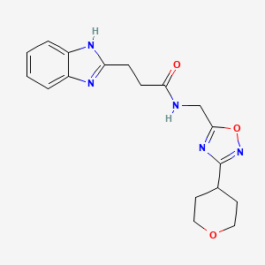 3-(1H-benzo[d]imidazol-2-yl)-N-((3-(tetrahydro-2H-pyran-4-yl)-1,2,4-oxadiazol-5-yl)methyl)propanamide