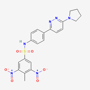 molecular formula C21H20N6O6S B2541912 4-甲基-3,5-二硝基-N-(4-(6-(吡咯烷-1-基)嘧啶-3-基)苯基)苯磺酰胺 CAS No. 898442-23-4