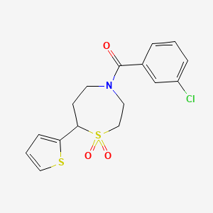 molecular formula C16H16ClNO3S2 B2541921 （3-氯苯基）（1,1-二氧化-7-（噻吩-2-基）-1,4-噻吩并四氮杂环-4-基）甲酮 CAS No. 2034421-03-7