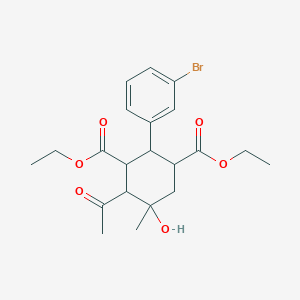 molecular formula C21H27BrO6 B2541922 1,3-Diethyl 4-acetyl-2-(3-bromophenyl)-5-hydroxy-5-methylcyclohexane-1,3-dicarboxylate CAS No. 1803581-59-0