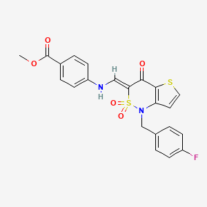 molecular formula C22H17FN2O5S2 B2541923 (Z)-methyl 4-(((1-(4-fluorobenzyl)-2,2-dioxido-4-oxo-1H-thieno[3,2-c][1,2]thiazin-3(4H)-ylidene)methyl)amino)benzoate CAS No. 894683-44-4