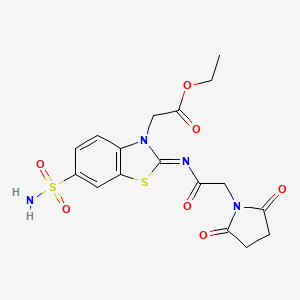 (Z)-ethyl 2-(2-((2-(2,5-dioxopyrrolidin-1-yl)acetyl)imino)-6-sulfamoylbenzo[d]thiazol-3(2H)-yl)acetate
