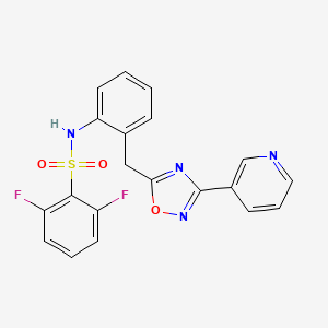 molecular formula C20H14F2N4O3S B2541951 2,6-difluoro-N-(2-((3-(pyridin-3-yl)-1,2,4-oxadiazol-5-yl)methyl)phenyl)benzenesulfonamide CAS No. 1797139-06-0