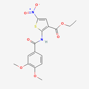 molecular formula C16H16N2O7S B2541962 Ethyl 2-(3,4-dimethoxybenzamido)-5-nitrothiophene-3-carboxylate CAS No. 477491-11-5