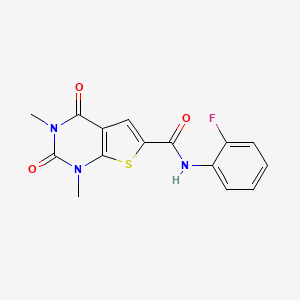 molecular formula C15H12FN3O3S B2541983 N-(2-fluorophenyl)-1,3-dimethyl-2,4-dioxo-1,2,3,4-tetrahydrothieno[2,3-d]pyrimidine-6-carboxamide CAS No. 946335-36-0