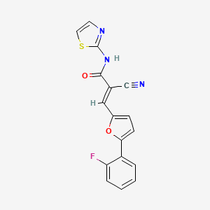 molecular formula C17H10FN3O2S B2541987 (E)-2-cyano-3-[5-(2-fluorophenyl)furan-2-yl]-N-(1,3-thiazol-2-yl)prop-2-enamide CAS No. 1013732-67-6