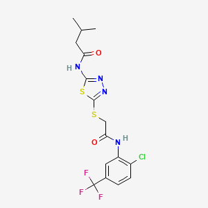 molecular formula C16H16ClF3N4O2S2 B2542000 N-(5-((2-((2-chloro-5-(trifluoromethyl)phenyl)amino)-2-oxoethyl)thio)-1,3,4-thiadiazol-2-yl)-3-methylbutanamide CAS No. 392298-89-4