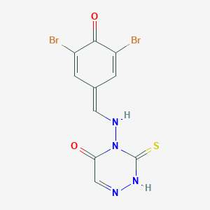 molecular formula C10H6Br2N4O2S B254201 4-[(3,5-dibromo-4-oxocyclohexa-2,5-dien-1-ylidene)methylamino]-3-sulfanylidene-2H-1,2,4-triazin-5-one 
