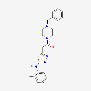 molecular formula C22H25N5OS B2542012 1-(4-Benzylpiperazin-1-yl)-2-(5-(o-tolylamino)-1,3,4-thiadiazol-2-yl)ethanone CAS No. 1286716-77-5