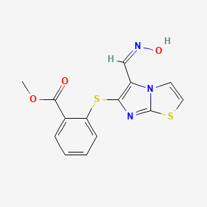 molecular formula C14H11N3O3S2 B2542013 methyl 2-({5-[(1Z)-(hydroxyimino)methyl]imidazo[2,1-b][1,3]thiazol-6-yl}sulfanyl)benzoate CAS No. 338976-19-5