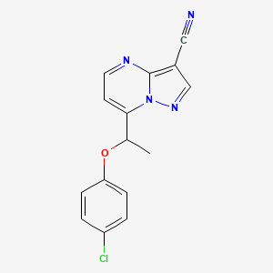 molecular formula C15H11ClN4O B2542014 7-[1-(4-Chlorophenoxy)ethyl]pyrazolo[1,5-a]pyrimidine-3-carbonitrile CAS No. 338394-72-2