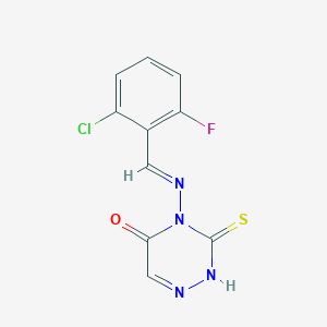 molecular formula C10H6ClFN4OS B254202 4-[(E)-(2-chloro-6-fluorophenyl)methylideneamino]-3-sulfanylidene-2H-1,2,4-triazin-5-one 