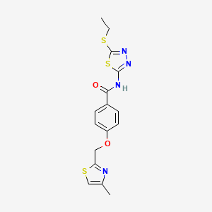 molecular formula C16H16N4O2S3 B2542020 N-(5-(ethylthio)-1,3,4-thiadiazol-2-yl)-4-((4-methylthiazol-2-yl)methoxy)benzamide CAS No. 1251563-21-9