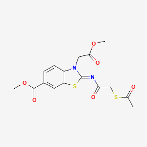 molecular formula C16H16N2O6S2 B2542034 (Z)-methyl 2-((2-(acetylthio)acetyl)imino)-3-(2-methoxy-2-oxoethyl)-2,3-dihydrobenzo[d]thiazole-6-carboxylate CAS No. 851716-52-4