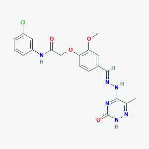 N-(3-chlorophenyl)-2-[2-methoxy-4-[(E)-[(6-methyl-3-oxo-2H-1,2,4-triazin-5-yl)hydrazinylidene]methyl]phenoxy]acetamide