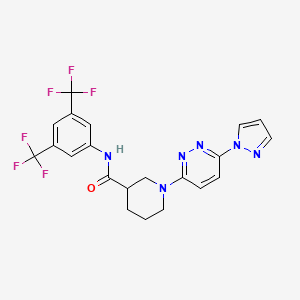 molecular formula C21H18F6N6O B2542047 1-(6-(1H-pyrazol-1-yl)pyridazin-3-yl)-N-(3,5-bis(trifluoromethyl)phenyl)piperidine-3-carboxamide CAS No. 1286712-55-7
