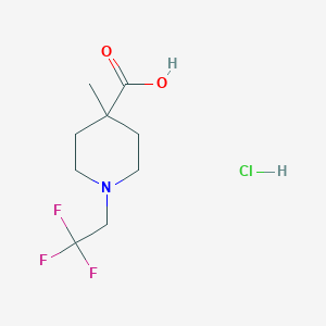 molecular formula C9H15ClF3NO2 B2542050 4-甲基-1-(2,2,2-三氟乙基)哌啶-4-羧酸；盐酸盐 CAS No. 2305255-93-8