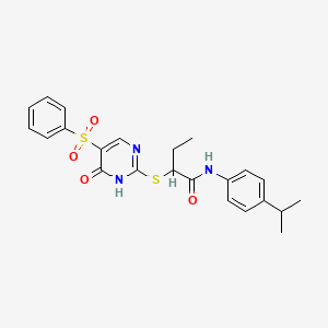 molecular formula C23H25N3O4S2 B2542056 N-(4-异丙苯基)-2-((6-氧代-5-(苯磺酰基)-1,6-二氢嘧啶-2-基)硫代)丁酰胺 CAS No. 899357-53-0