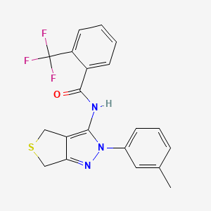 molecular formula C20H16F3N3OS B2542058 N-[2-(3-methylphenyl)-4,6-dihydrothieno[3,4-c]pyrazol-3-yl]-2-(trifluoromethyl)benzamide CAS No. 361167-05-7