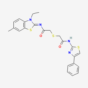 molecular formula C23H22N4O2S3 B2542089 (Z)-N-(3-ethyl-6-methylbenzo[d]thiazol-2(3H)-ylidene)-2-((2-oxo-2-((4-phenylthiazol-2-yl)amino)ethyl)thio)acetamide CAS No. 851716-74-0