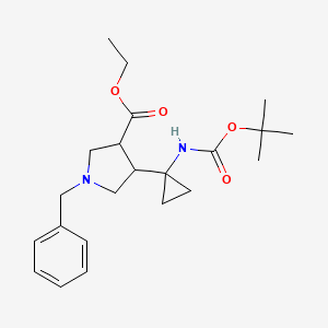 molecular formula C22H32N2O4 B2542090 Ethyl 1-benzyl-4-(1-((tert-butoxycarbonyl)amino)cyclopropyl)pyrrolidine-3-carboxylate CAS No. 307976-20-1