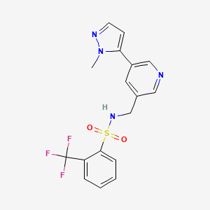 molecular formula C17H15F3N4O2S B2542109 N-((5-(1-甲基-1H-吡唑-5-基)吡啶-3-基)甲基)-2-(三氟甲基)苯磺酰胺 CAS No. 2034560-48-8