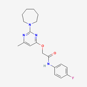 molecular formula C19H23FN4O2 B2542113 2-((2-(azepan-1-yl)-6-methylpyrimidin-4-yl)oxy)-N-(4-fluorophenyl)acetamide CAS No. 1226454-71-2