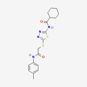 molecular formula C18H22N4O2S2 B2542134 N-(5-((2-oxo-2-(p-tolylamino)ethyl)thio)-1,3,4-thiadiazol-2-yl)cyclohexanecarboxamide CAS No. 392291-39-3