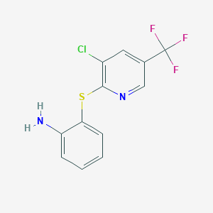 molecular formula C12H8ClF3N2S B2542138 2-{[3-Chloro-5-(trifluoromethyl)-2-pyridinyl]sulfanyl}aniline CAS No. 338406-70-5