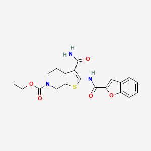 molecular formula C20H19N3O5S B2542139 ethyl 2-(benzofuran-2-carboxamido)-3-carbamoyl-4,5-dihydrothieno[2,3-c]pyridine-6(7H)-carboxylate CAS No. 923457-92-5