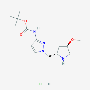 molecular formula C14H25ClN4O3 B2542143 叔丁基-N-(1-{[(2S,4R)-4-甲氧基吡咯烷-2-基]甲基}-1H-吡唑-3-基)氨基甲酸酯盐酸盐 CAS No. 2171283-82-0