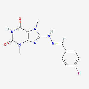 molecular formula C14H13FN6O2 B2542151 8-[(2E)-2-[(4-Fluorophenyl)methylidene]hydrazinyl]-3,7-dimethylpurine-2,6-dione CAS No. 478253-04-2