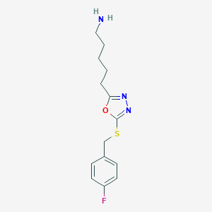 molecular formula C14H18FN3OS B254216 (5-{5-[(4-Fluorobenzyl)thio]-1,3,4-oxadiazol-2-yl}pentyl)amine 