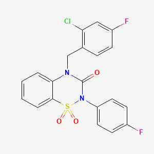 molecular formula C20H13ClF2N2O3S B2542166 4-(2-chloro-4-fluorobenzyl)-2-(4-fluorophenyl)-2H-1,2,4-benzothiadiazin-3(4H)-one 1,1-dioxide CAS No. 899724-06-2